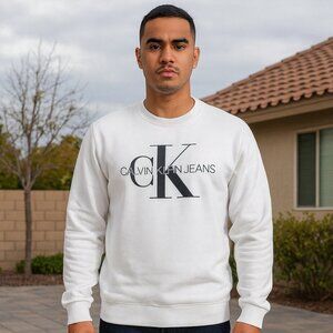 Calvin Klein Men’s Classic Monogram Logo Crewneck Fleece Sweatshirt, Size XL